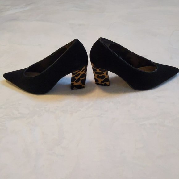 J. Renee Black Suede Leopard Print Block Heels Size 7.5 Wide Width - Picture 6 of 9